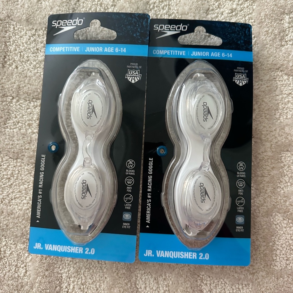 Selling brand new clear speedo competitive JR. Vanquished 2.0 goggles.